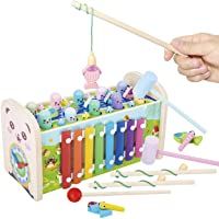 Arkmiido Juguetes de Madera 7 en 1 Martillo para niños con 3 martillos y 2 cañas de Pescar- Juguete Gopher para Banco de…